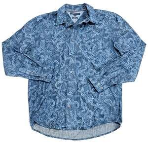 Tommy Hilfiger Men's Classic Fit Blue Paisley Print Long Sleeve Button Down M